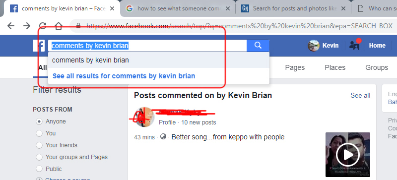 how to see what someone comments on facebook